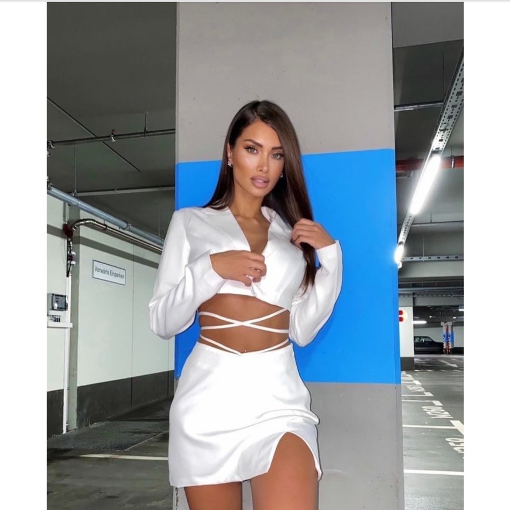 White blazer skirt set